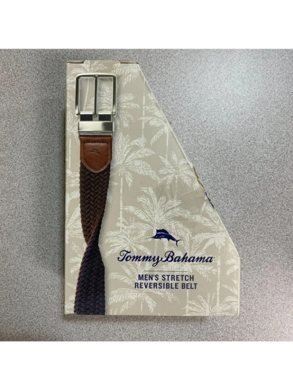 NWT Tommy Bahama Men's L/XL Stretch Reversible Belt Brown & Navy Leather Trim